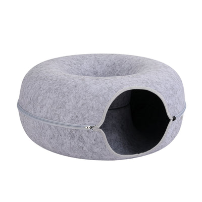 i.Pet Cat Bed with Tunnel 60x28CM Donut Felt Cave Hideaway Detachable Grey
