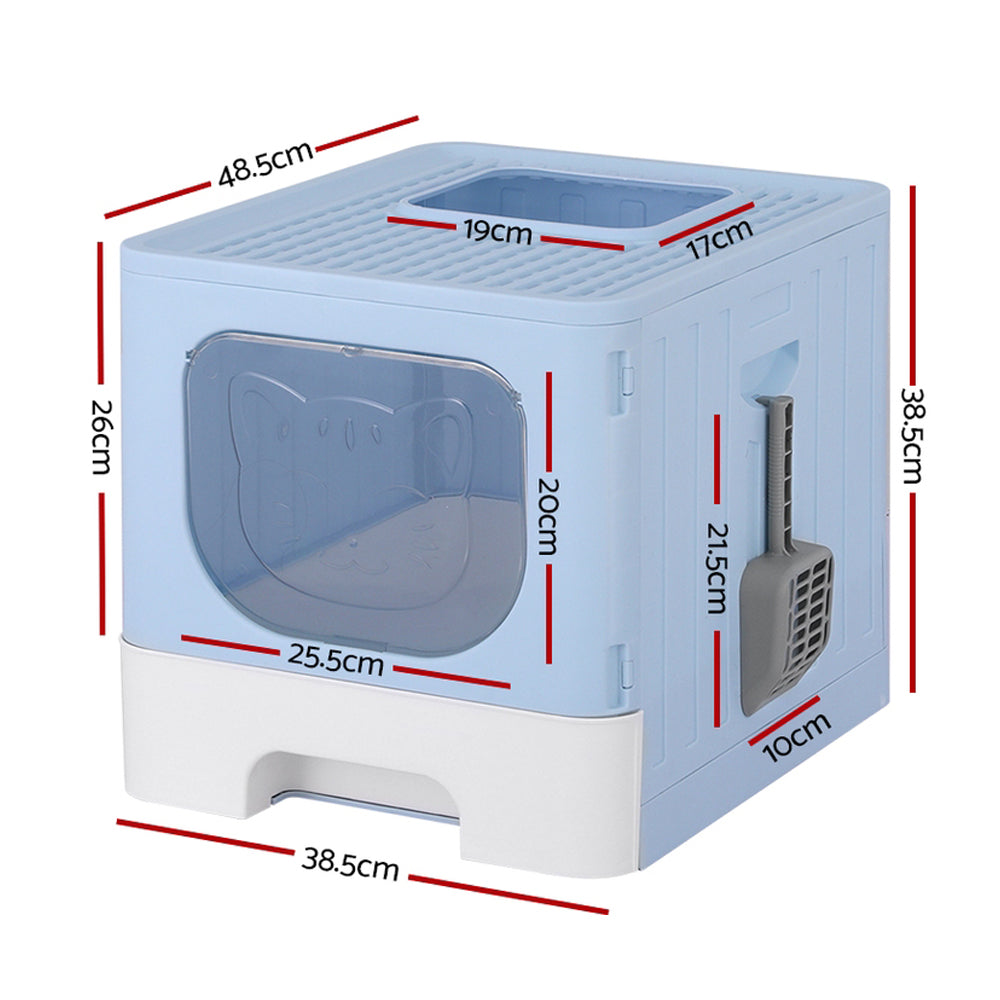 i.Pet Cat Litter Box Large Tray Kitty Toilet Enclosed Hooded Foldable Cat Litter Box Scoop Blue