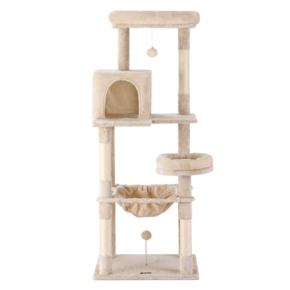 i.Pet Cat Tree 143cm Tower Scratching Post Trees Scratcher Condo House Beige