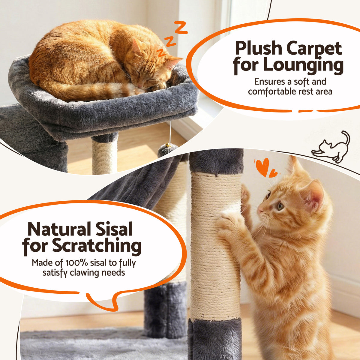 i.Pet Cat Tree Tower 206cm Large Scratching Post Furniture Scratcher House Grey
