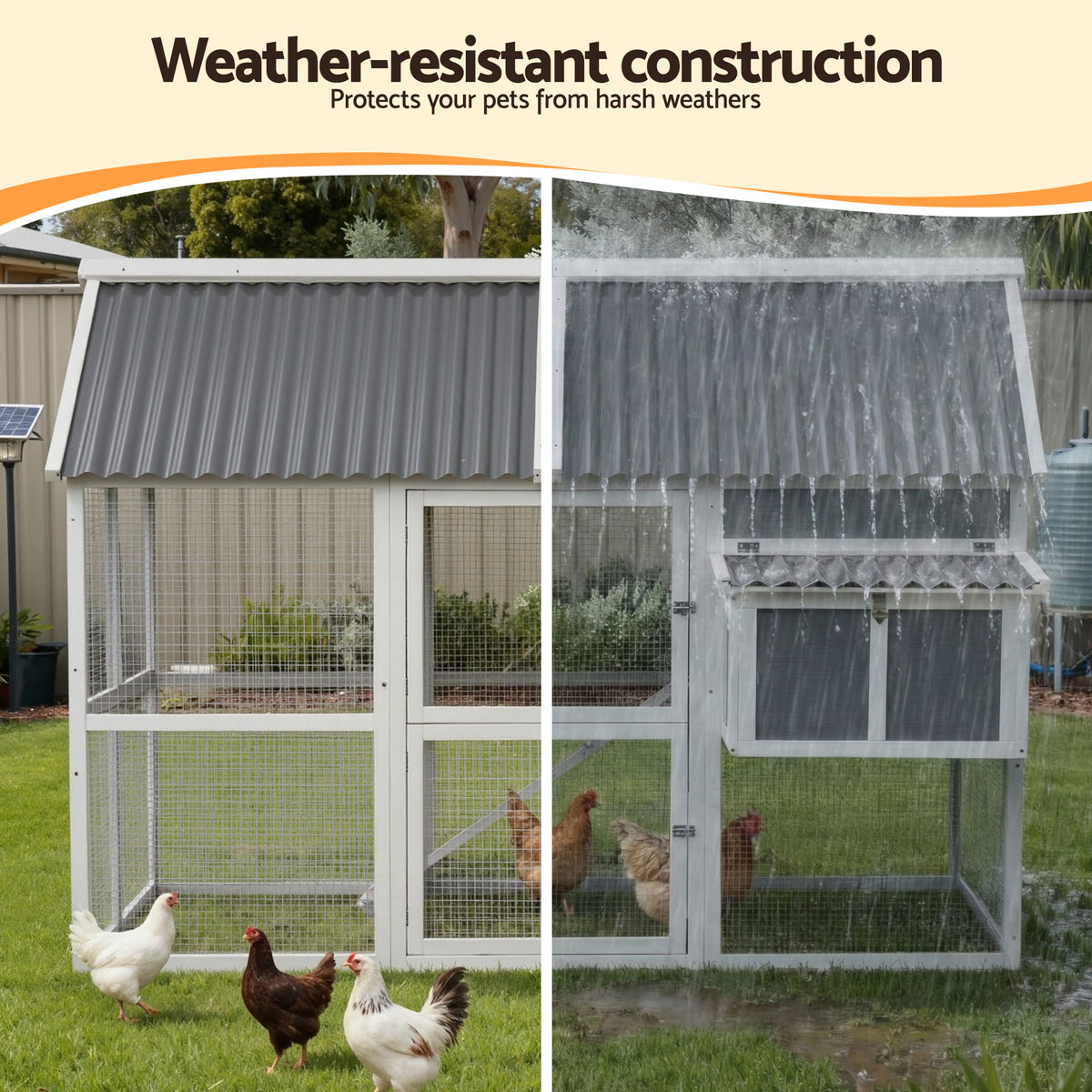 i.Pet Chicken Coop Large Outdoor Rabbit Hutch Chook House Hatch Box With Run Grey White
