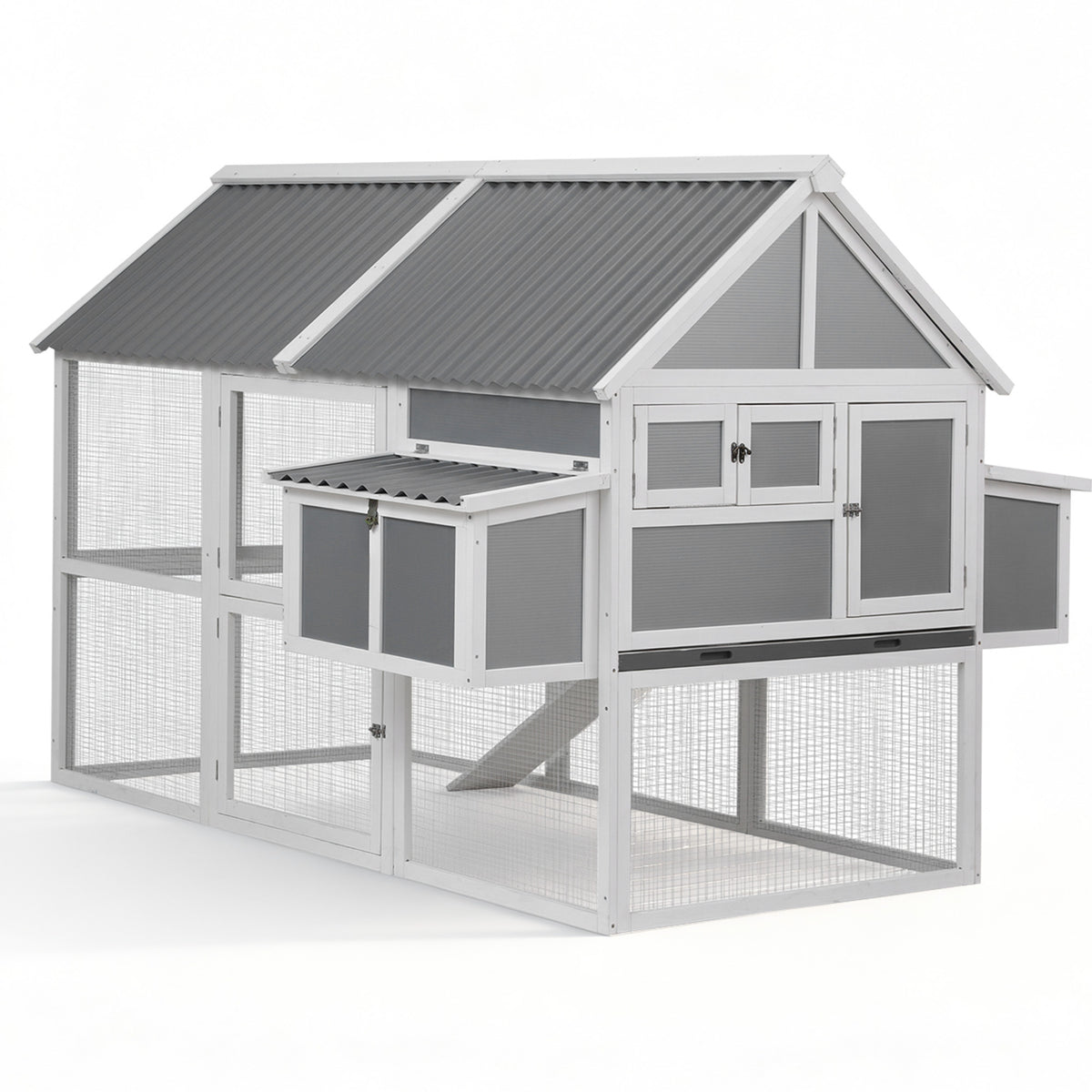 i.Pet Chicken Coop Large Outdoor Rabbit Hutch Chook House Hatch Box With Run Grey White