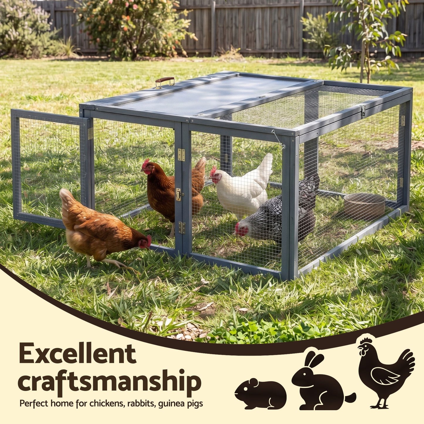 i.Pet Chicken Coop Large Portable Wooden Rabbit Run Cage Hutch Outdoor Folding Hen House 110cm