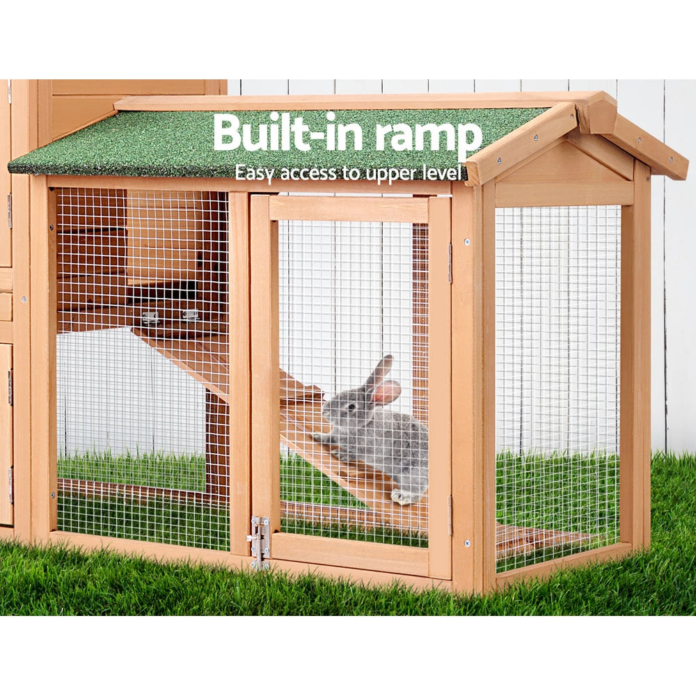 i.Pet Chicken Coop Rabbit Hutch 138cm x 44cm x 85cm Large Chicken Coop House Run Cage Wooden Outdoor