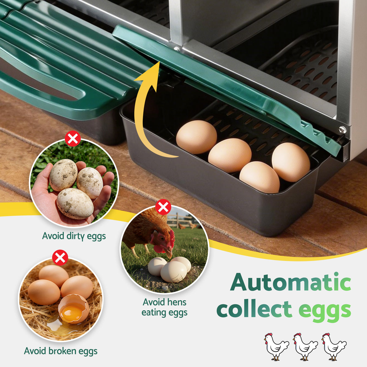 i.Pet Chicken Nesting Box Roll Away 3 Holes Metal Wall Mounted Nest Box Green