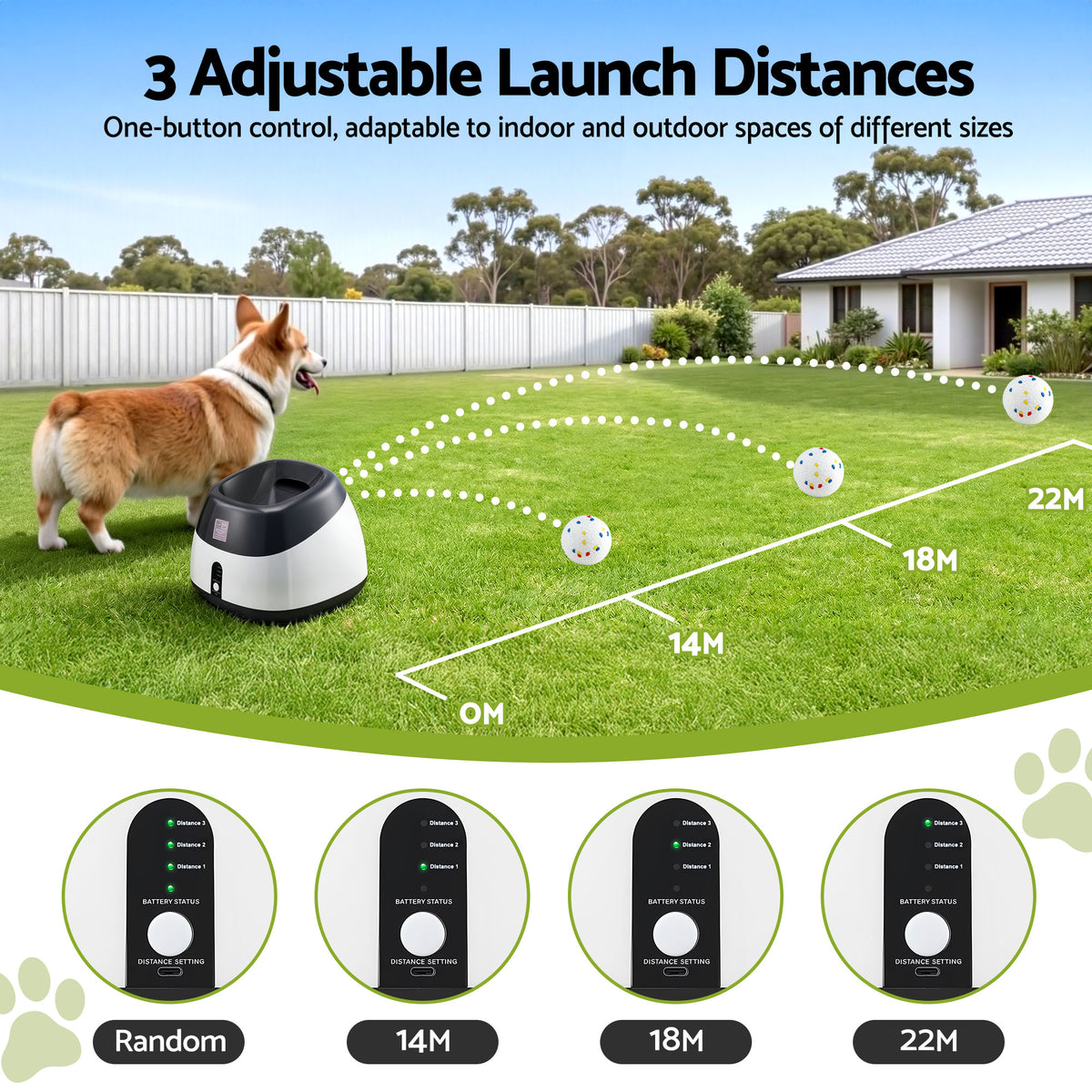i.Pet Dog Ball Launcher Thrower with 6 ETPU Balls & 14/18/22m Launch Distance Black