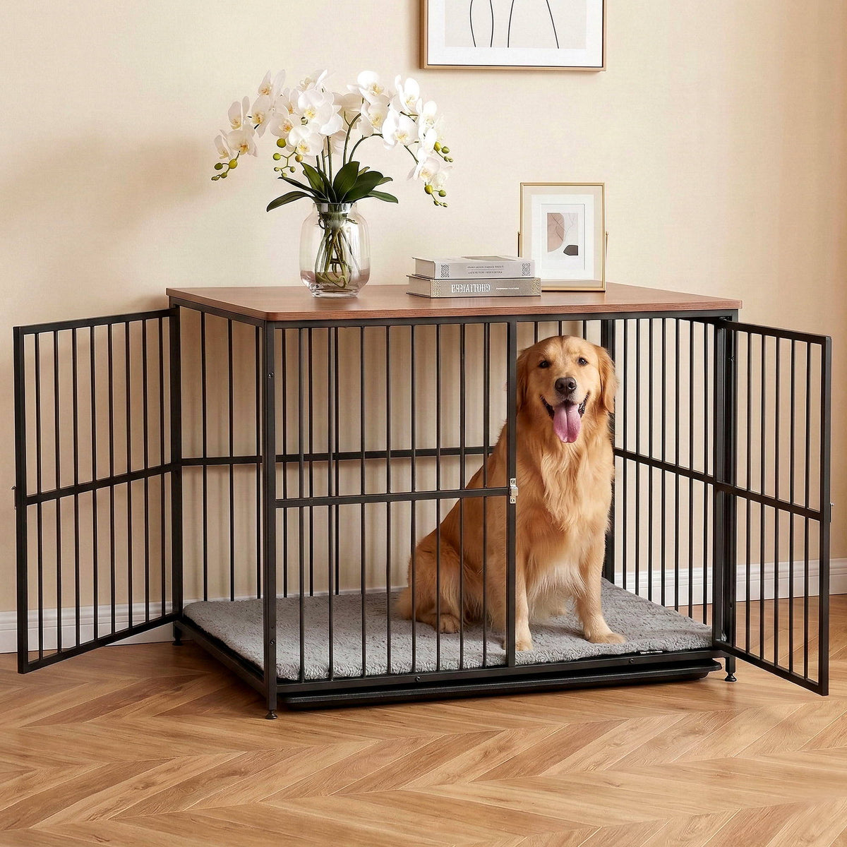 i.Pet Extra Large Dog Crate Furniture 107cm Dog Cage Puppy Pet Wooden Black