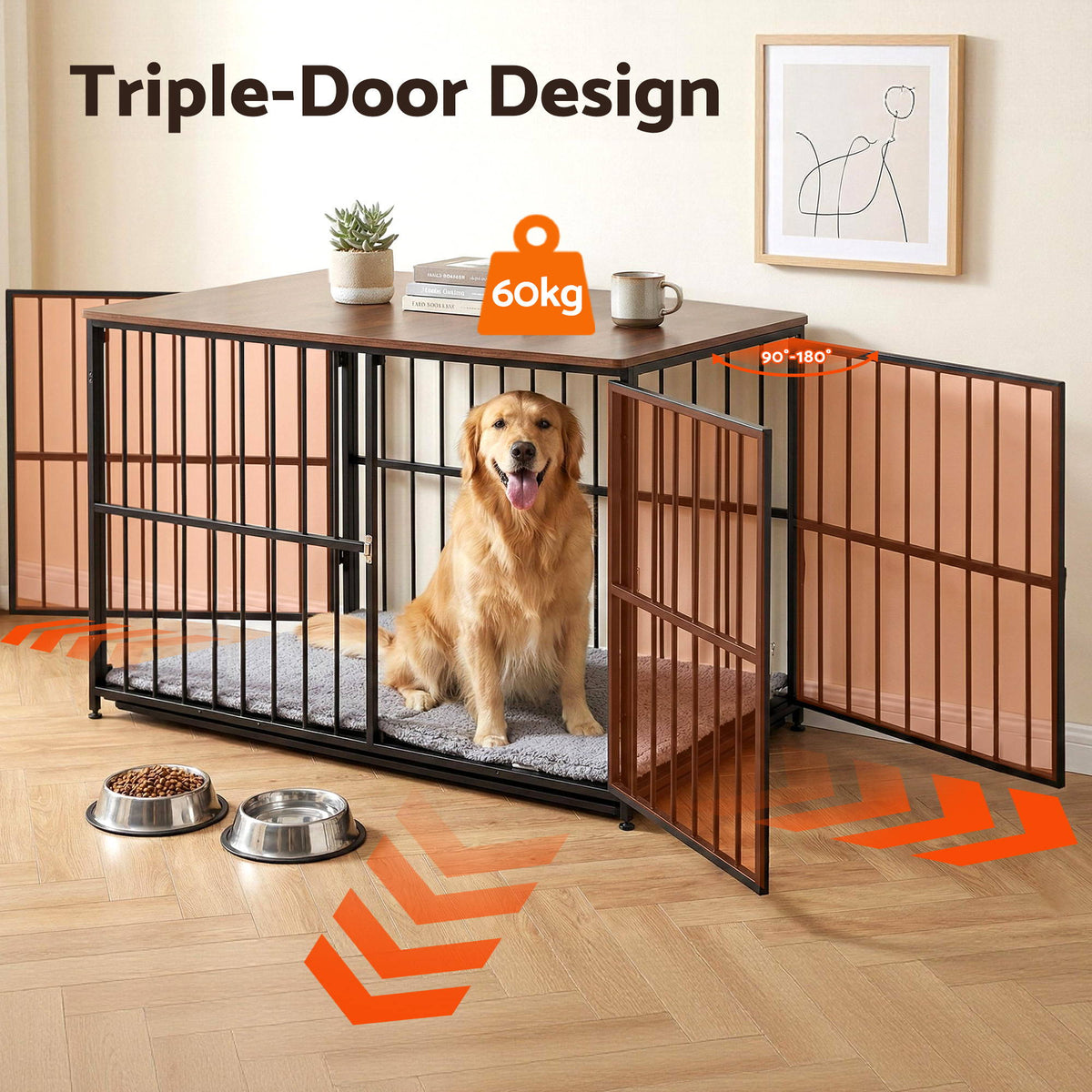 i.Pet Extra Large Dog Crate Furniture 107cm Dog Cage Puppy Pet Wooden Black