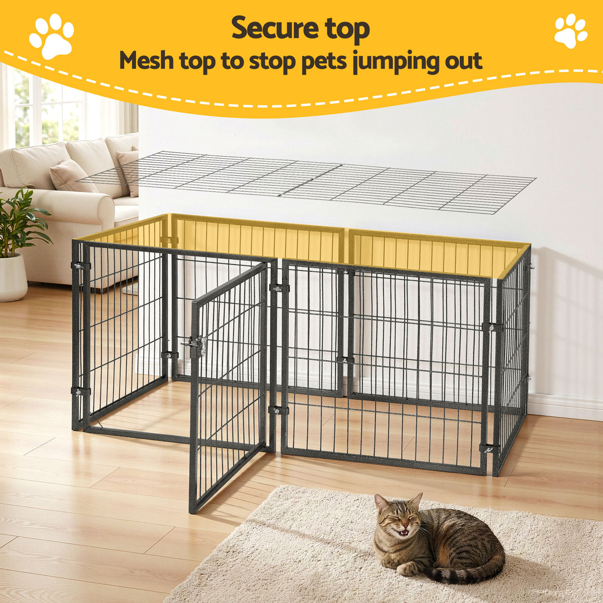i.Pet Large Dog Crate Cage Playpen 129cm Puppy Pen Pet Enclosure Black
