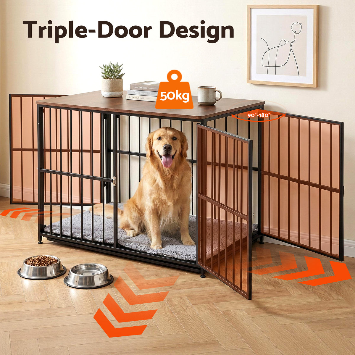 i.Pet Large Dog Crate Furniture 93cm Dog Cage Puppy Pet Wooden Black
