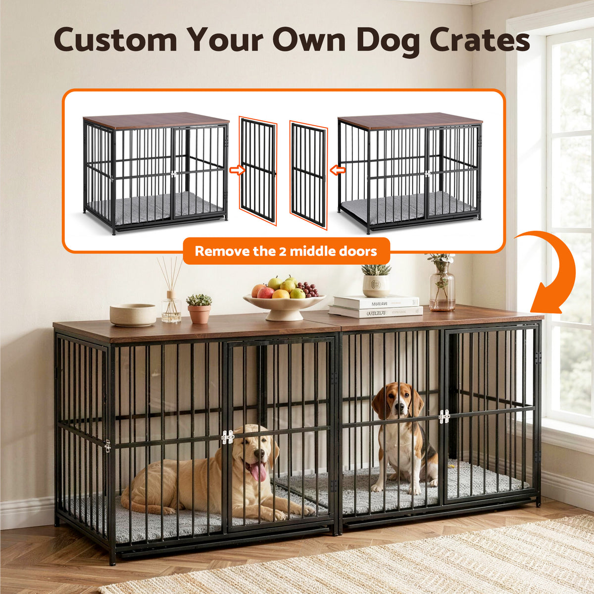 i.Pet Large Dog Crate Furniture 93cm Dog Cage Puppy Pet Wooden Black