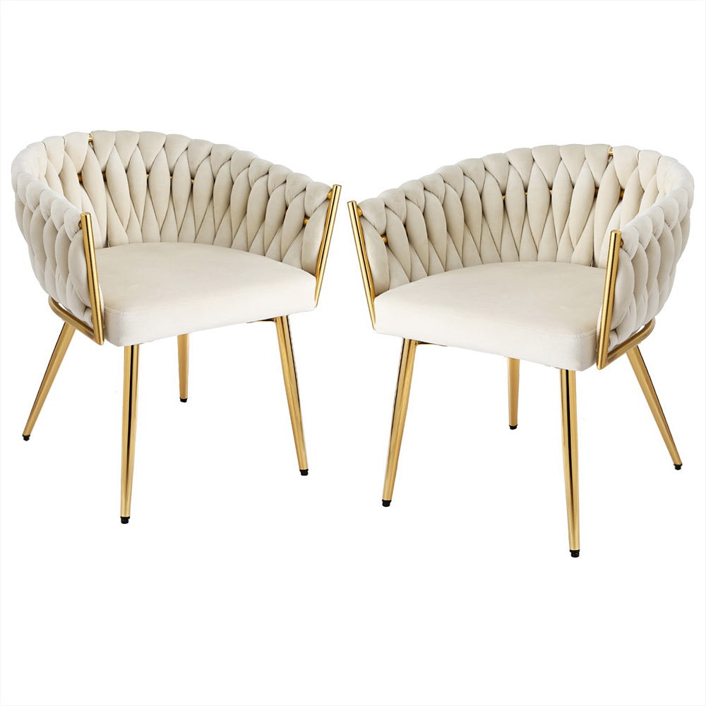 1 Set of 2 Artiss Dining Chairs Velvet Armchair Beige