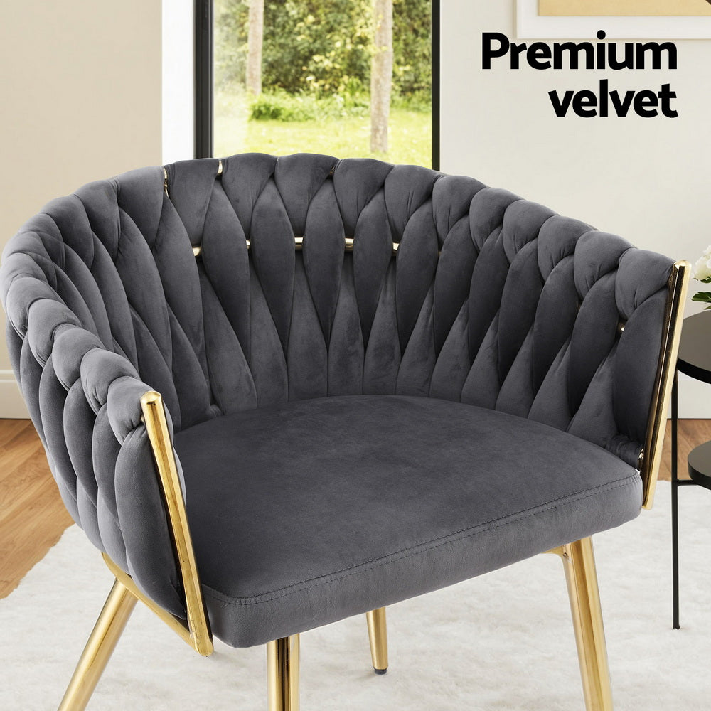 1 Set of 4 Artiss Dining Chairs Velvet Armchair Grey