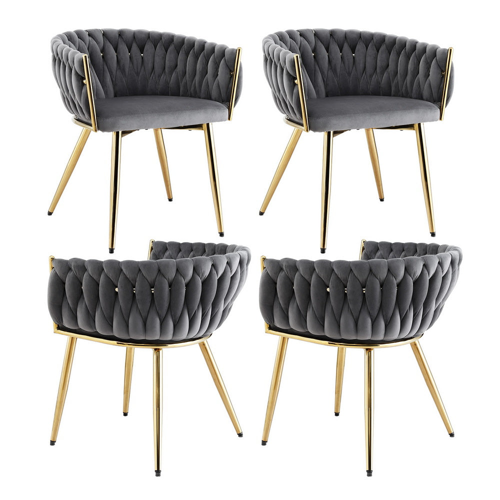 1 Set of 4 Artiss Dining Chairs Velvet Armchair Grey