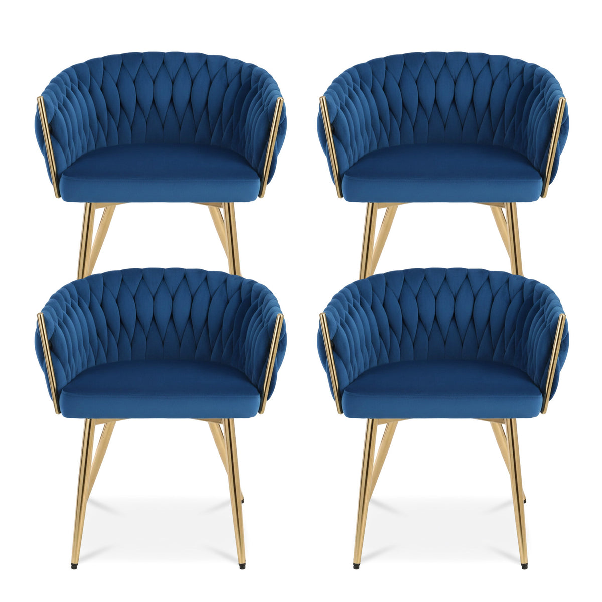 1 Set of 4 Artiss Dining Chairs Velvet Weaving Armchair Blue