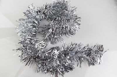 10 x Christmas Tinsel Thin Xmas Garland Tree Decorations - Silver