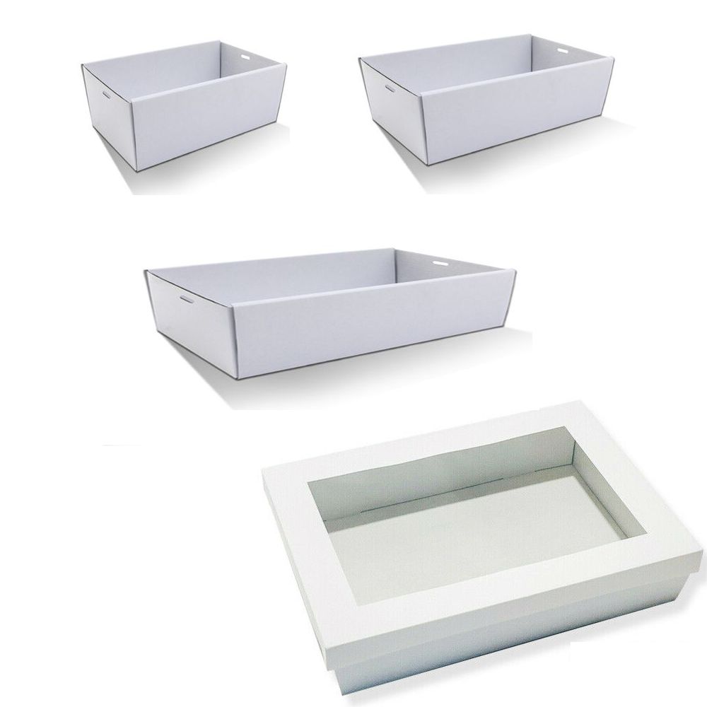 10 x White Disposable Catering Grazing Boxes Trays Clear Frame Lids - Large