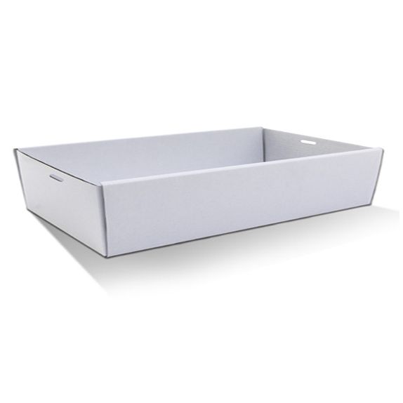 10 x White Disposable Catering Grazing Boxes Trays Clear Frame Lids - Large