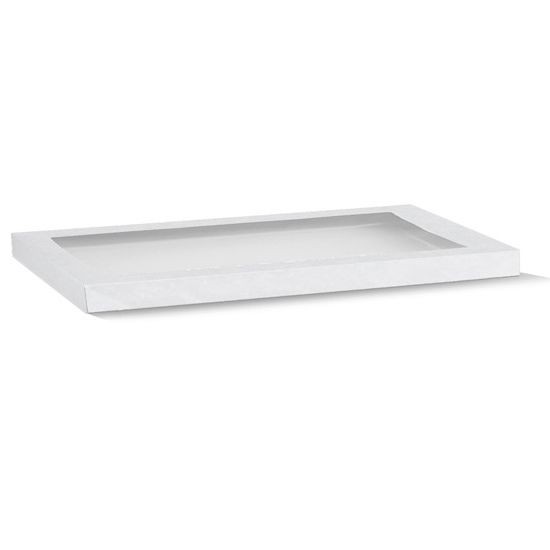 10 x White Disposable Catering Grazing Boxes Trays Clear Frame Lids - Large