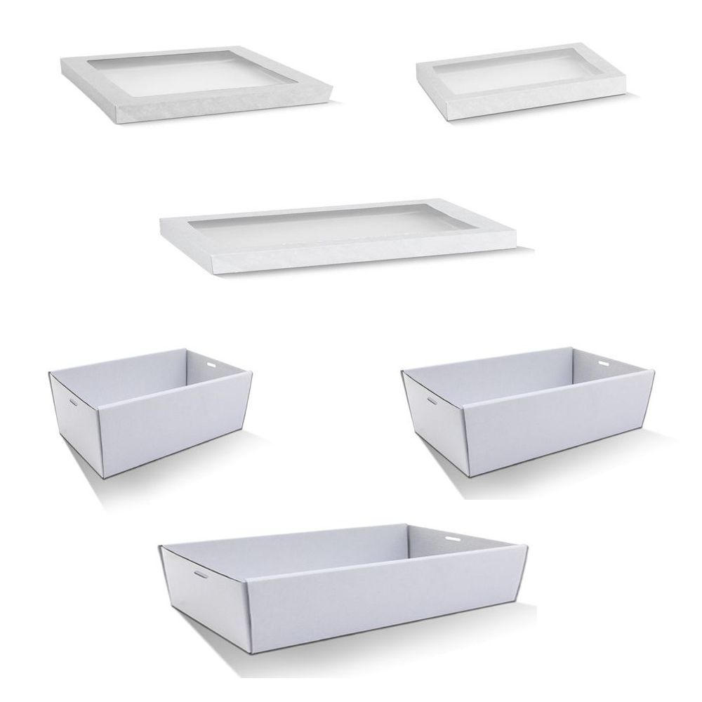 10 x White Disposable Catering Grazing Boxes Trays With Clear Frame Lids - Small