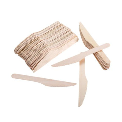 100 X Disposable Wooden Knives Cutlery Bulk Bamboo Party 165mm Knife