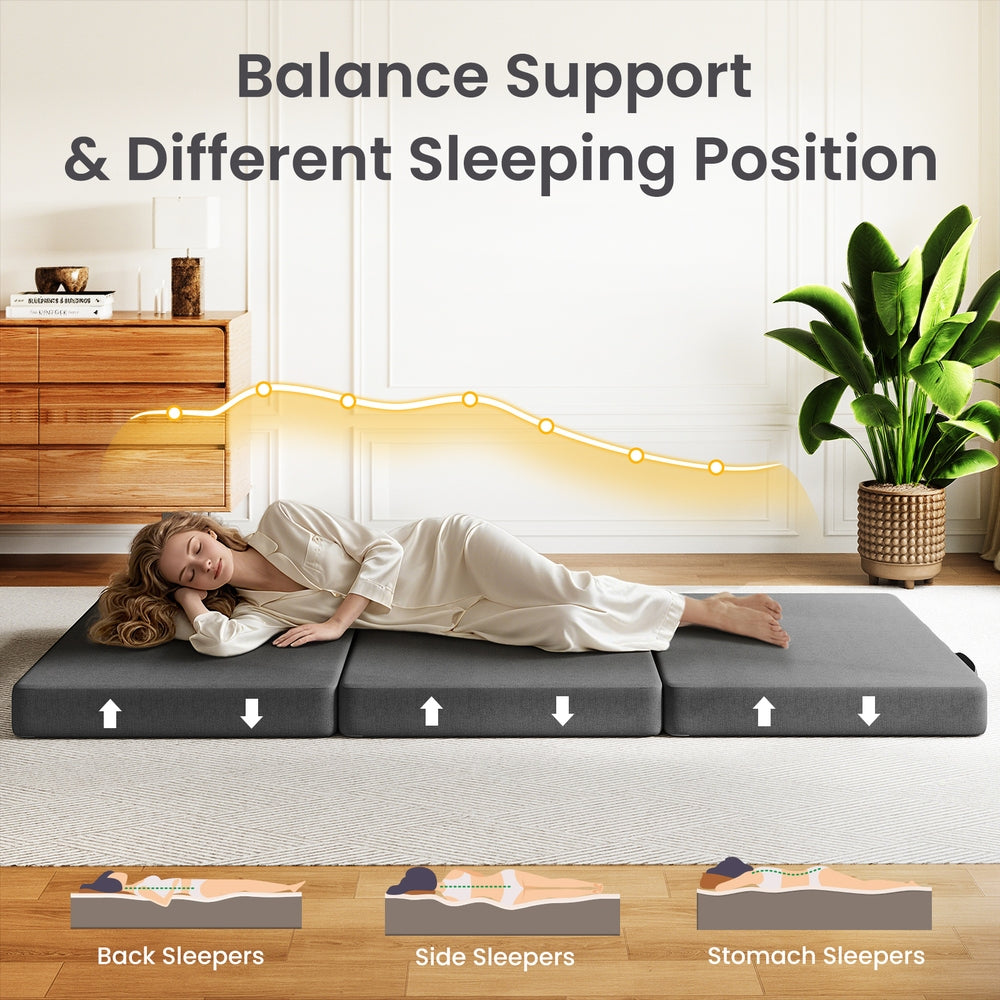 10cm Small Single BedStory 3-Fold Mattress Folding Foam Bed Washable Cover, 180x70cm