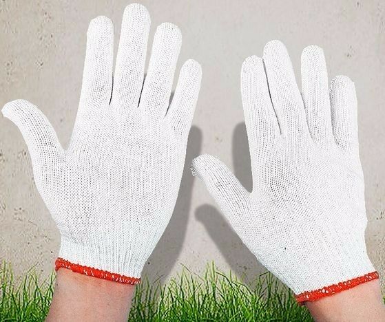 12 Pairs / 24 Pcs White Red Work General Purpose Poly/Cotton Yarn Elastic Gloves