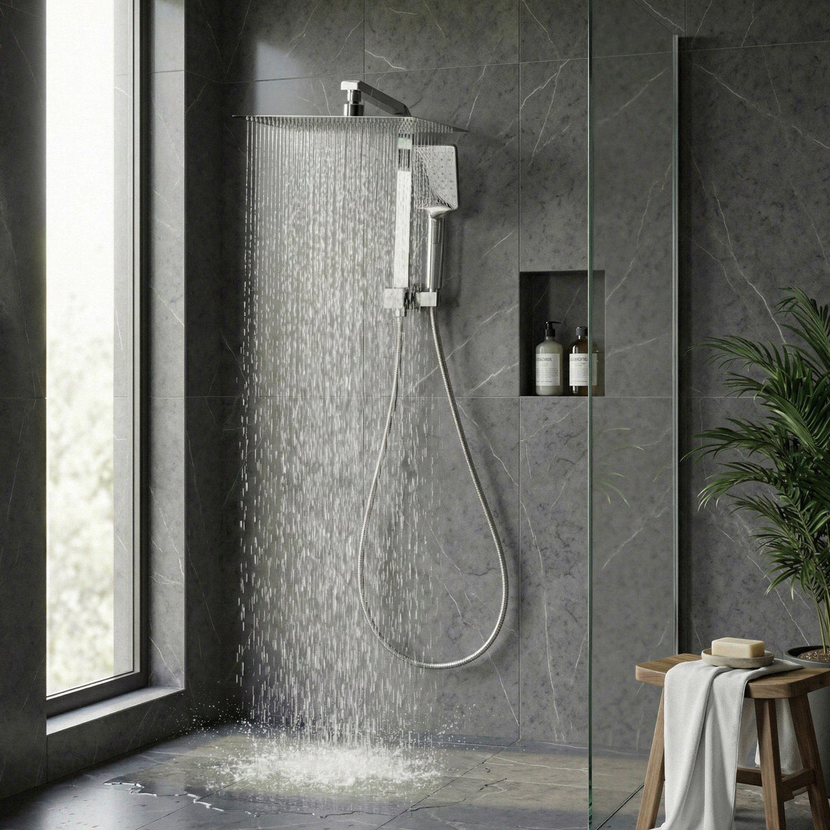 12" Rain Shower Head Set with 3-Mode Handheld Brass High Pressure WELS Chrome