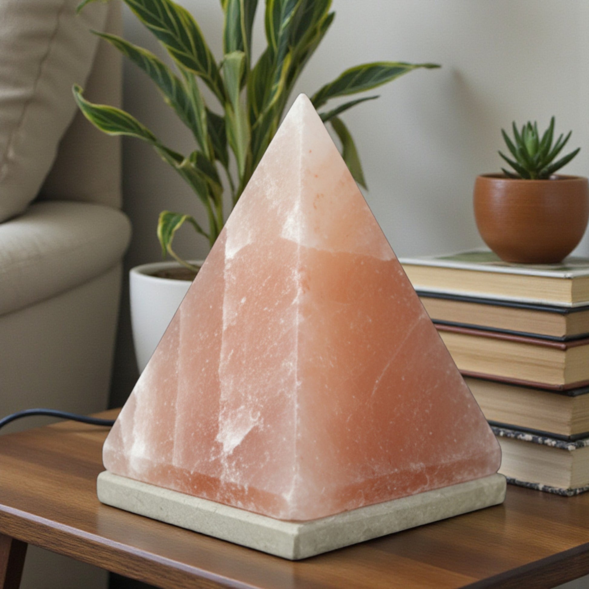 12V 12W Pyramid Himalayan Pink Salt Lamp Carved Rock Crystal Light Bulb On/Off