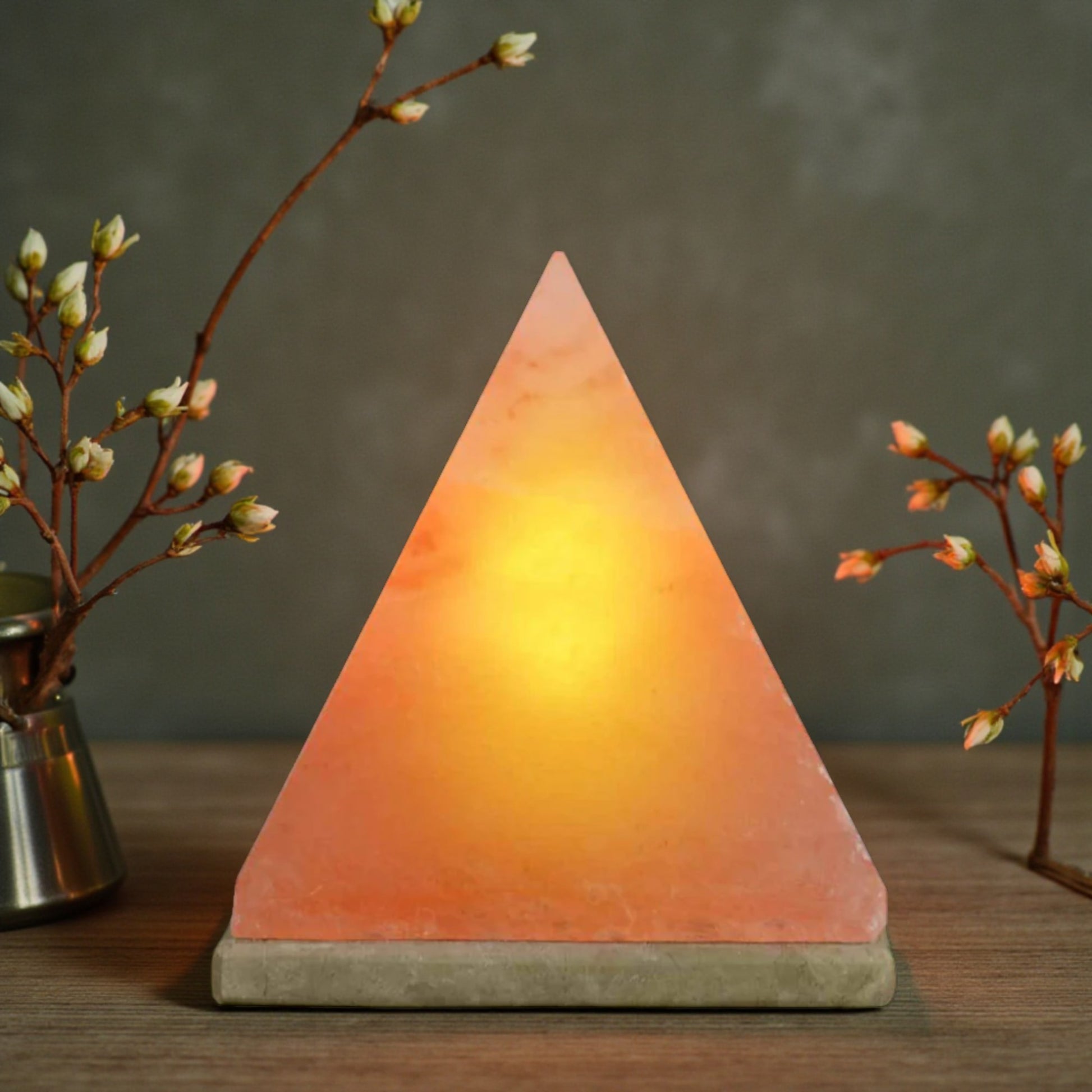 12V 12W Pyramid Himalayan Pink Salt Lamp Carved Rock Crystal Light Bulb On/Off