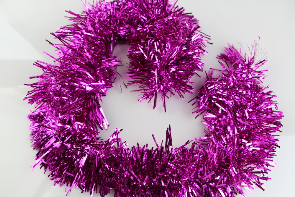 15 X Christmas Tinsel Thin Xmas Garland Tree Decorations - Hot Pink