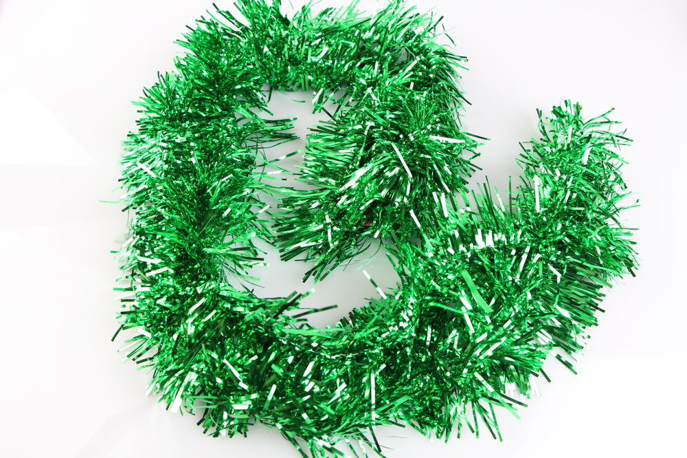 20 X Christmas Tinsel Thin Xmas Garland Tree Decorations - Green
