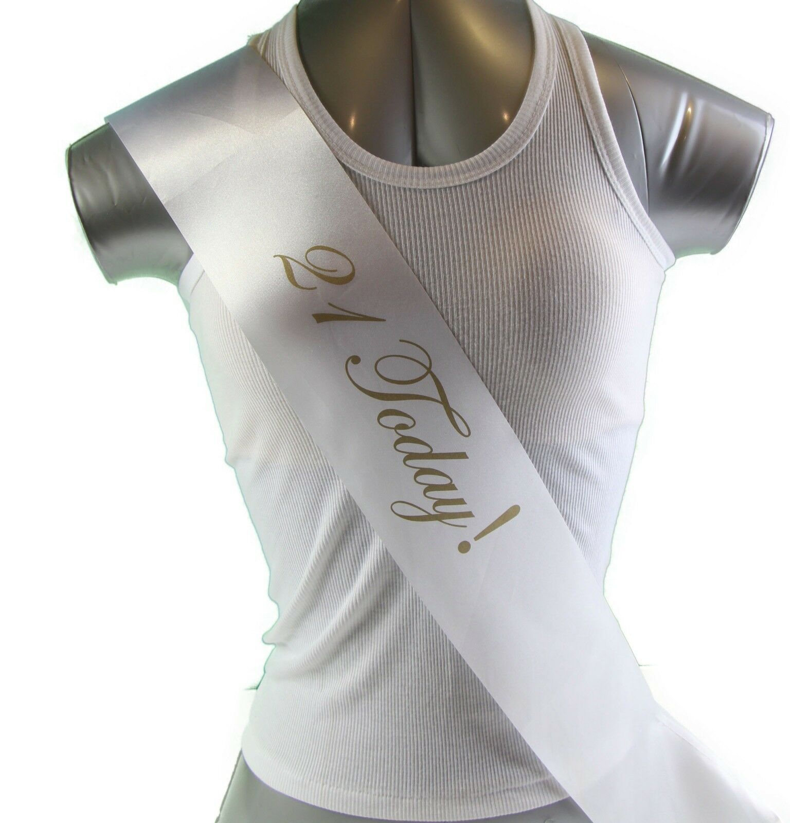 21st Birthday Sash - 21 Today! Party - White/Gold Edwardian Font
