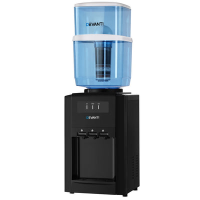22L Devanti Water Cooler Dispenser Bench Top 3 Taps Chiller Filter Purifier Three Taps Balck