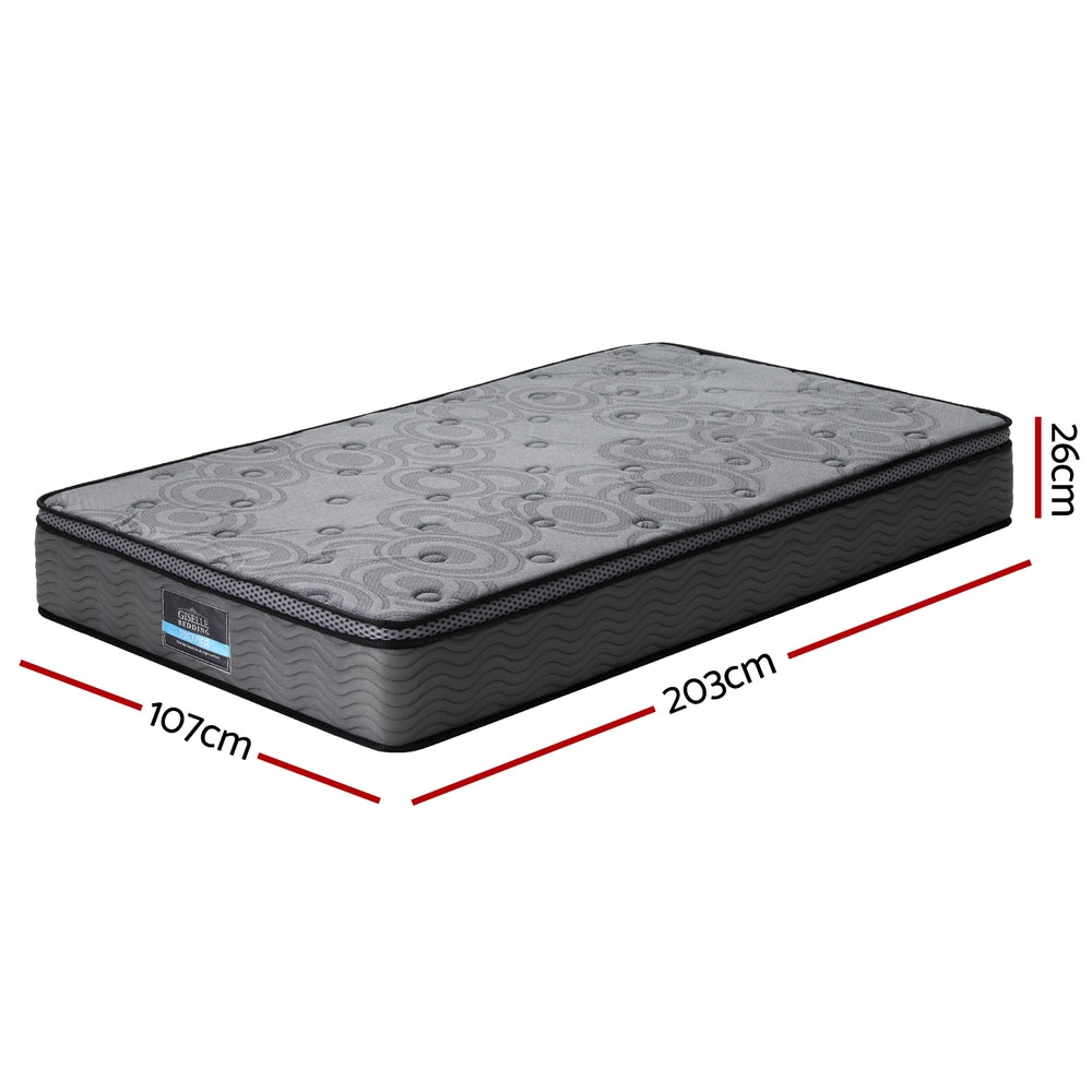 Giselle Bedding King Single Mattress 26cm Enhanced 6-turn Pocket Spring for Isolate Motion with Reinforced Edge Support