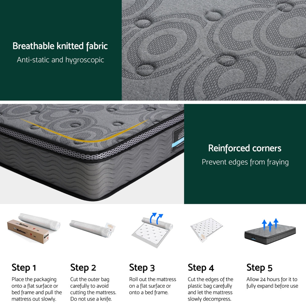 Giselle Bedding King Single Mattress 26cm Enhanced 6-turn Pocket Spring for Isolate Motion with Reinforced Edge Support