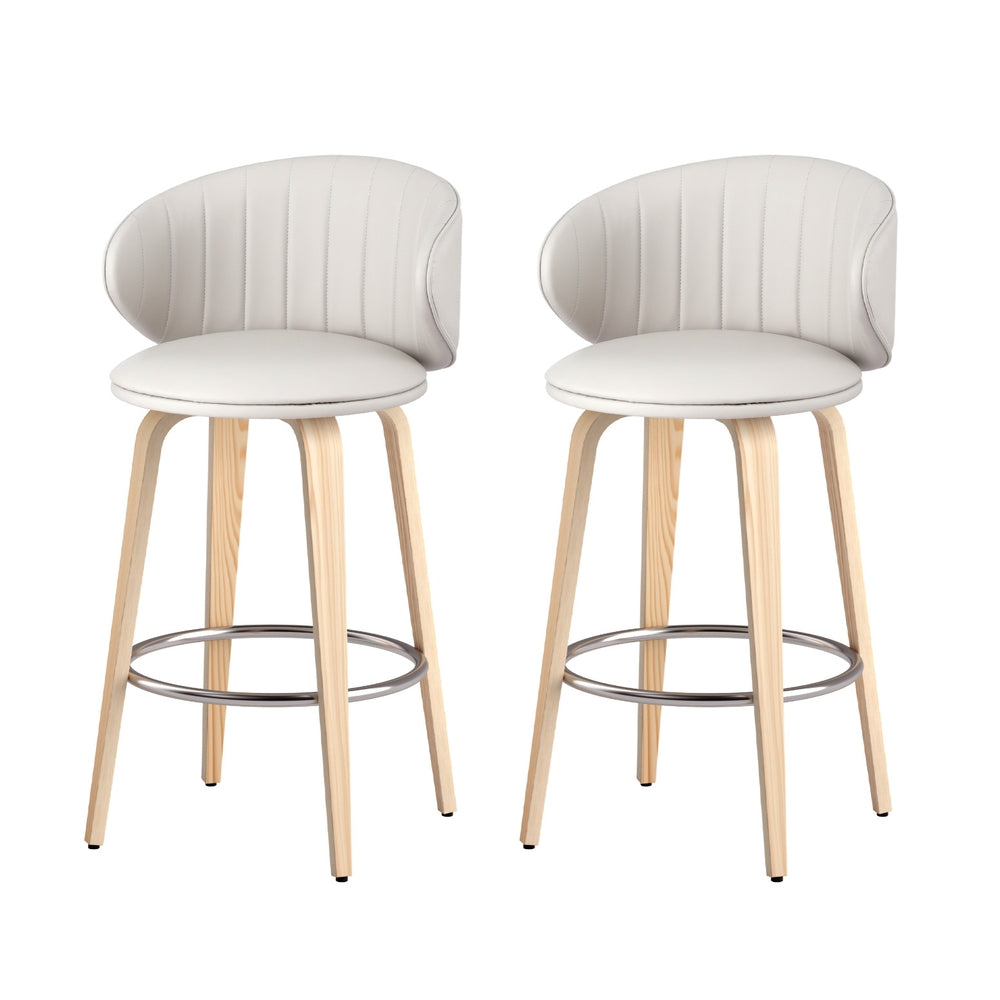 2x Artiss Bar Stools Dining Chairs Contoured Leather Wood Stool