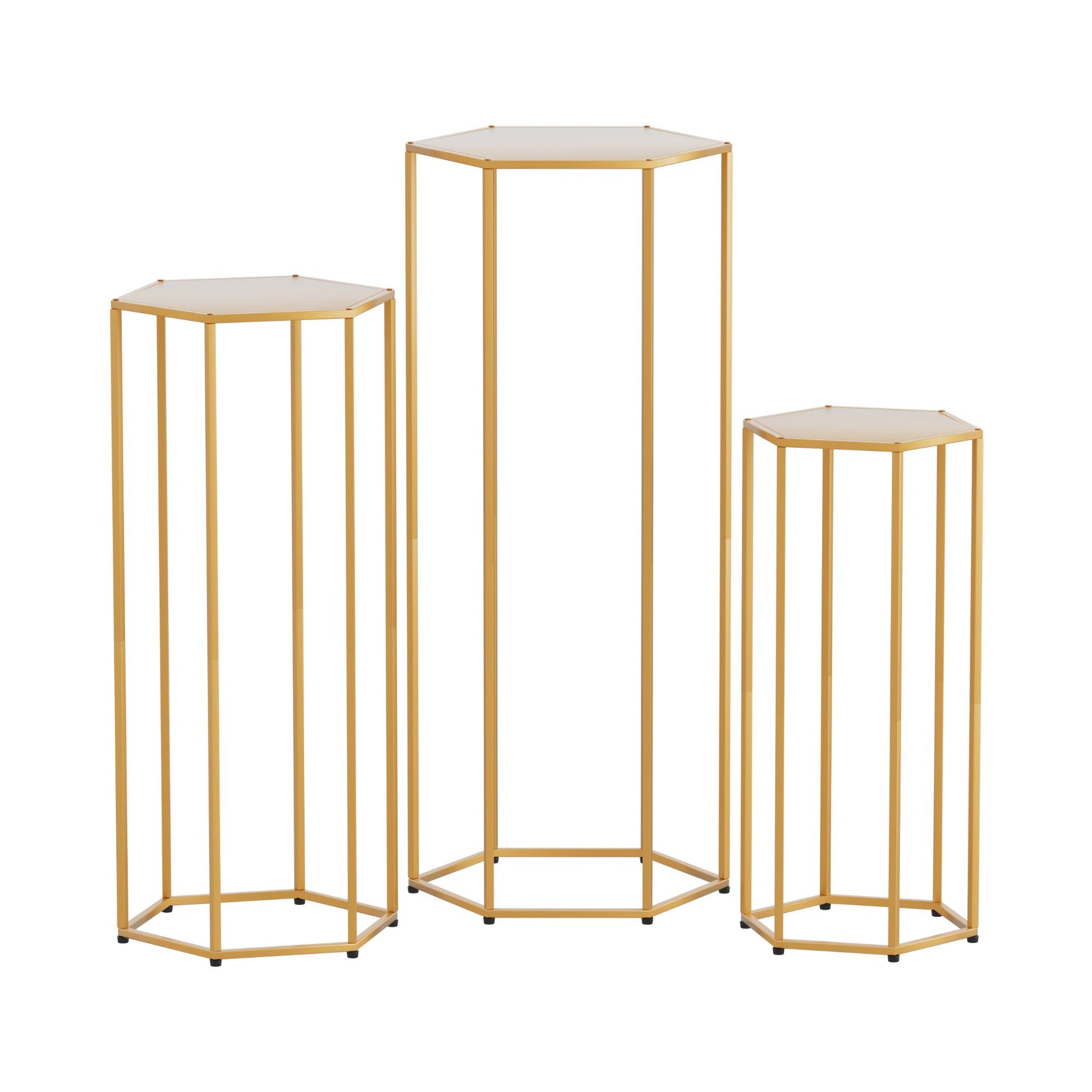 3Pcs Wedding Backdrop Pedestal Stand Gold Metal Hexagon Wedding Frame Plinth Pillars Table