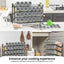 4 Tier Metal Spice Rack + 28 Glass Jars - Kitchen Pantry Herb Storage Organiser