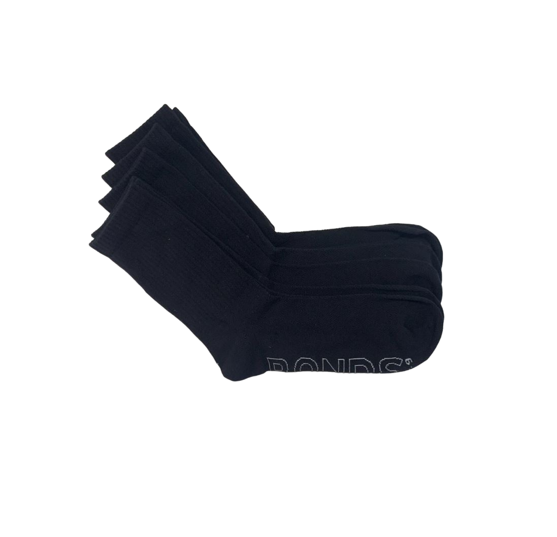 4 x Bonds Mens Logo Lighweight Crew Black Socks
