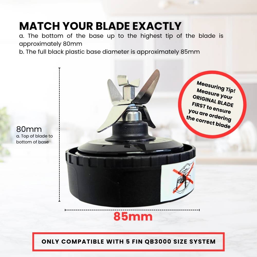 5 Fin 85mm Blade Replacement Compatible with Nutri Ninja QB3000 - Not Auto IQ