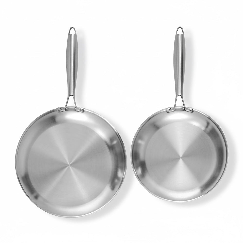 5-star Chef Frying Pan Stainless Steel Uncoated Twin Frypan Set 25/30cm Silver
