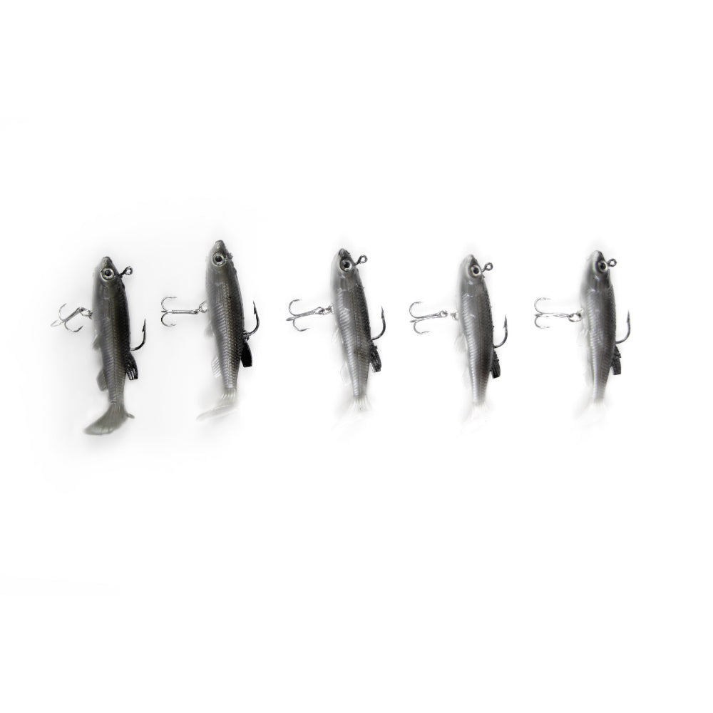 5 x Soft Plastic Vibe Freshwater Lures Mullet Flathead Jig Heads Cod Fishing