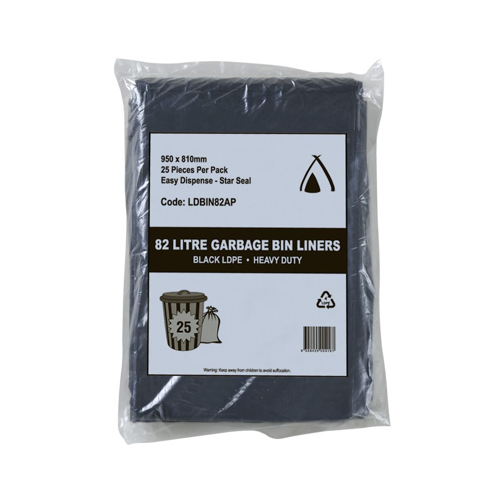 50 Pcs X 82L Black Garbage Ldpe Heavy Duty Bin Liners All Purpose Bags