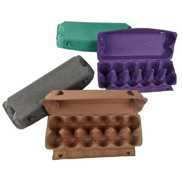 50 Recyclable 12-Egg Egg Cartons Full Dozen - Brown / Charcoal / Green / Purple