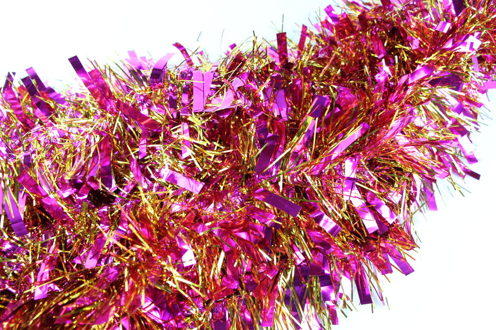 50 X Christmas Tinsel Thick 2-Tone Xmas Garland Tree Decorations - Hot Pink/Gold