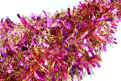 50 X Christmas Tinsel Thick 2-Tone Xmas Garland Tree Decorations - Hot Pink/Gold