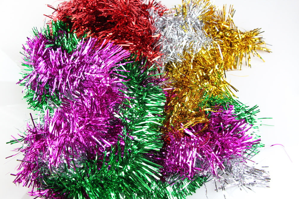 50 X Christmas Tinsel Thin Xmas Garland Tree Decorations - Assorted Pack