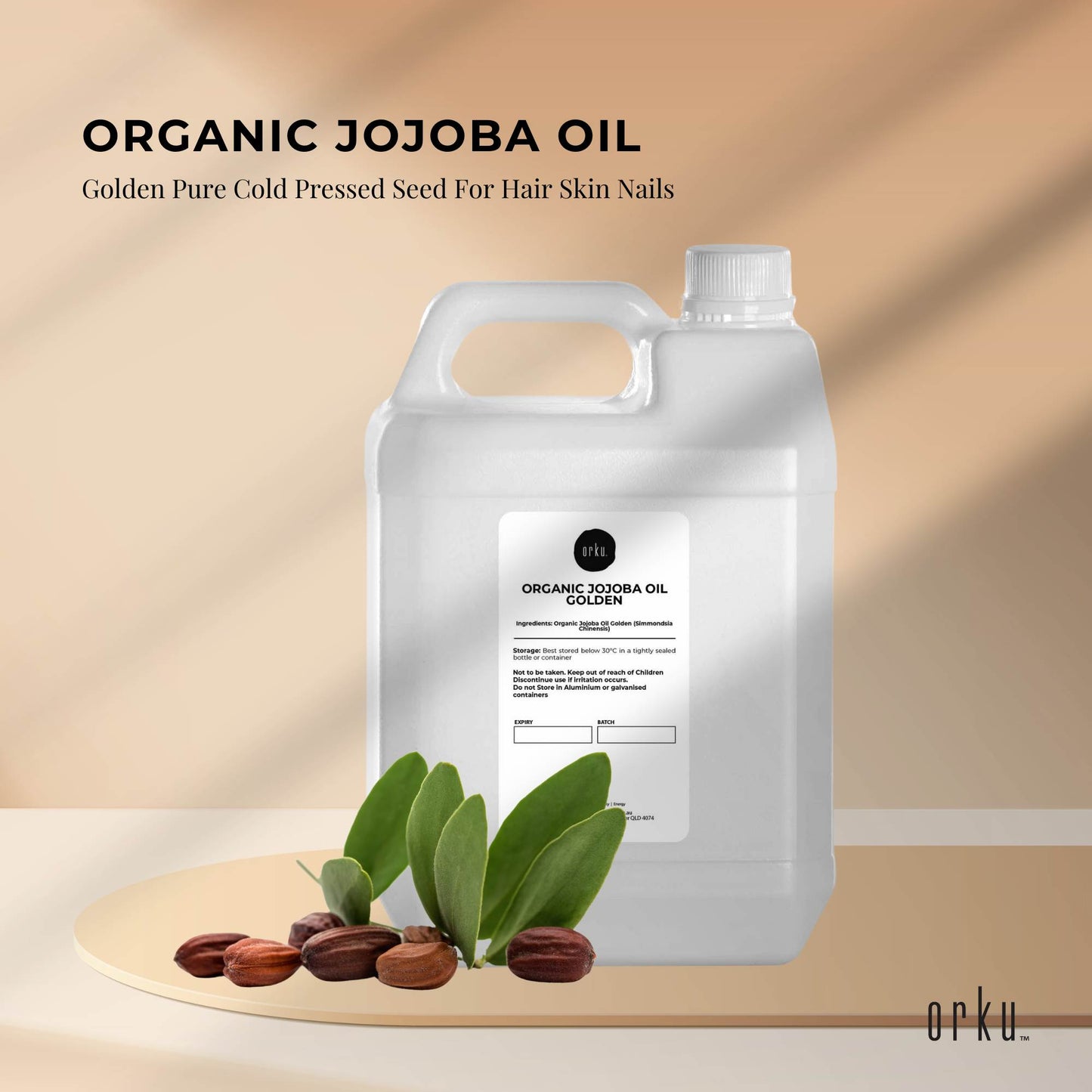 5L Organic Jojoba Oil - Golden Pure Cold Pressed Seed For Hair Skin Nails