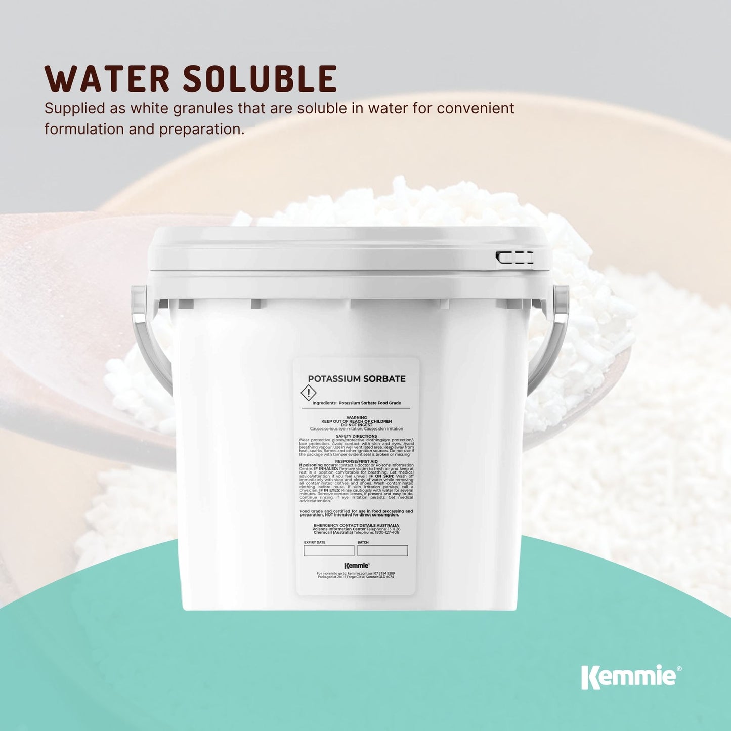 Kemmie Potassium Sorbate Granules E202 Preservative Cosmetic Brewing Tubs